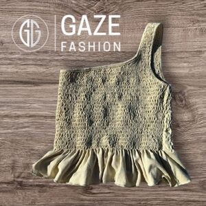 Yellow One-Shoulder Peplum Crop Top